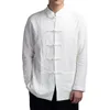 Chemises décontractées pour hommes Shirts Chinois Retro Style Men Men Traditional avec Mandarin Collier Longues Poches pour l'automne