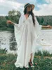 Solid V-neck Batwing Sleeve Plus Size Kaftan Loose Maxi Dresses Women Summer Beachwear Bathing Robe Soft House Dress N1306 240321