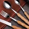 Dinnerware Sets YO-Stainless Steel Tableware Set Wood Handle Knife/Fork/Spoon Flatware Cutlery