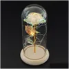 Dekorativa föremål Figurer 24K Gold Foil Rose Glass ER med LED -ljus Creative Valentines Day Gift Decoration 230809 Drop Delive DHFR7