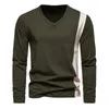 2023 Mens Autumn and Winter American Fashion Retro Vneck Long Sleeve Tshirt Underlay 240329