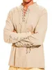 Chemises décontractées pour hommes Menes Médieuse Costume Shirts en lin en coton Ruffled à manches longues Lacet Up Pirate Cosplay Shirt Vampire Medieval Renaissance Shirtl2404