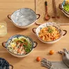 Skålar 750 ml japansk soppa nudel skål med handtag keramisk sallad underglasyr färg pasta fruktdessert platta kök bakvara