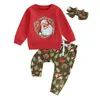 Ensembles de vêtements 2pcs Baby Girls Christmas Tenue de Noël à manches longues Coure Santa / Gingerbread Man Imprime Sweat avec pantalon Bandin