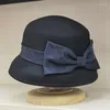 Basker kvinnor solid färg vinter hatt ull cloche hink med bow accent filt bowler bröllop hattar chu