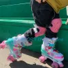 Flash Children's Skates Kids Roller Skates PVC Double Row Skates Wheel Roller Skate Shoes Inline Justerbara lila hjul Skor