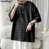 Men's T Shirts INCERUN Tops 2024 Korean Style Diamond Checkered Design Solid T-shirts Casual Comfortable Short Sleeved Camiseta S-5XL