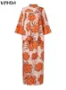 Vonda Femmes Elegant Robes Set 2023 Costumes imprimés Sexy Stand Up Collar Flare Sleve Floral Top Jirt 2 PCS correspondant 240402