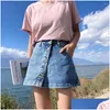 Skirts Streetwear Denim Short Spring Summer 2023 Pulsche singoli tasche una gonna di linea Donne High Waist Jean Droplese Dhxhh Dhxhh