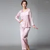 Vêtements à la maison Sexy Lace Slik Two Pieces Pyjama sets pour femmes Soft Soft Solid Pantal