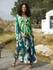 Renkli Boho Baskı Kadınlar Batwing Kollu V Neck Kaftan Sahil Elbise Evi Robe Rahat Plaj Giyim Mayo Kapak Q1634