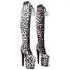 Dance Shoes Leecabe 20CM/8inches Leopard Upper With Suede Pole Dancing High Heel Platform Boots Closed Toe