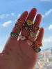 Cluster Rings 10Pcs Vintage Fashion Enamel Plated Brass Double Heart Jewelry Ring Design Korean Finger For Women Party Jewey