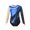 Stage Wear Gymnastics Jumpsuit For Figure Skating Ballet Dancewear Kids Girls Mesh Long Sleeve Keyhole Back Metallic Dance Leotards