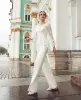 Elegante jumpsuits kanten moeder van de bruid pant Suits juweel lange mouwen chiffon bruiloft gastengom jurken moeder van de bruid jurken