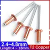 M2.4 m3.2 m4 m4.8 rebites cegos de cobre T2 Cabeça pura Pull Pull Unhas Tipo redondo Cabeça de cobre Tampa de cobre pregos GB12618.520