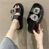 Slippers 2023 Brand Rhinestone Shoes Ladies High Heels Platform Sandals Double Backle Band Slippers Woman Muffins Crystal Flipflops Mujer T240411