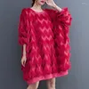 Casual Dresses Autumn Winter Pullover Midi Dress Women Fringe Patchwork Fashion Korean Loose Oversized Ladies Long Sleeve Woman