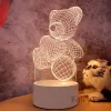 Mignon 3d Night Lampe Bureau Night Light Boys and Girls Holiday Valentin's Day Gift Wedding Decorative Bedroom Bedside Table Lampe