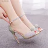 Chaussures habillées Crystal Queen dames Summer Sweet Fish Mouth High Talons Banquet de mariage Bridal Stiletto Femelle Gladiator Sandales H240409