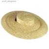 Chapeaux à bord large chapeau seau Femmes Raffia Chapeau de plaisance à bord large 12/15 / 18 cm Hat de paille plate Femmes Summer avec un ruban noir blanc crapat de soleil casquette y240409