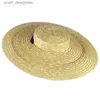 Breitkrochhelme Eimer Hats Women Raffia Breitkroch Boater Hut 12/15/18 cm Rand Strohhut Flach Frauen Sommer mit weißem schwarzem Band Binden Sonnenhut Beach Cap Y240409