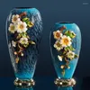 Vases en vente Lumière luxe émail alliage coloré vase Vase salon décoration Porche Home European Classical Exquise Flower Arrangement