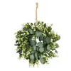 Dekorativa blommor 1pc grön eukalyptus bladkrans 35 cm konstgjord blommor pe dörrprydnad för bröllop tacksägelse party hem dekoration