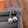 Stud Earrings Fashion Versatile Rhinestone Snowflake Pearl Pendant For Women Elegant Luxury Temperament Party Jewelry