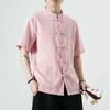 Мужские повседневные рубашки 2024 китайский стиль мужские топы Tank Suit Lenen Lenef Letreve Solid Традиционная рубашка Hanfu Hanfu Plus Plus M-5xl