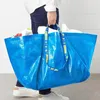 ショッピングバッグ大きな青いバッグ食料品の洗濯物貯蔵トート容量キャリアホーム