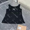 Woman Vest Yoga Tees Letter Rhinestone Tank Tops Knitted Cropped Top with Bow Lady Sport Tops Singlet