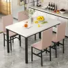 Awqm White Faux Marble Mining Table avec 4 chaises rembourrées, table de table à manger de 5 pièces pour petit espace, table de petit-déjeuner BA