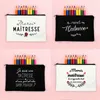 Cosmetic Bags Thanks Teacher French Print Makeup Case School Stationery Supplies Storage Gifts Pencil Travel Wash Pouch