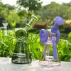 2024 8 inch hookah recycler glass bong unique pink purple glass oil dab rig water pipe with glass bowl smoking accessories