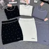 Women's juicy tracksuit skirt set spring knitted clothes light luxury elegant simple letters embroidery skirt hot drilling beaded tops