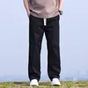 Pantalon masculin d'été mince baggy large jambe décontractée streetwear couleur solide cargo cordon de draw-traque élastique pantalon