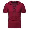 European And American Mens Hooded Loose Tie Up Hiphop Casual Short Sleeved Tshirt 240409