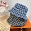 Beretti Cappello larghezza di brim: lavato a peccata di scacchiere in denim piatto top piatto pieghevole pescato a tesa per le donne primaverili ed estivi