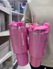 Tazze US US BOCCHIO CHROMA VECCHIO 40 once Black Crombrale riutilizzabile con manico e paglia in acciaio inossidabile Cosmo Pink Travel Tumbler MU mantieni le bevande fredde L49