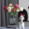 Decoratieve bloemen 5 -stks roze thee roze huisdecoratie dahlia 53cm latex coating bloemblaadjes kunstmatige bloem bruiloft mooi display feestevenement -