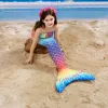 Kids Mermaid Tails With Monofin Girls Children The Little Memaid Cosplay Swimsuit Bikini Bathing Halloween Costume For Pool