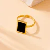 Cluster Rings MEYRROYU Square Black Zircon Inlay Grace Simple Ring 316L Stainless Steel Light Luxury Fashion Finger For Women