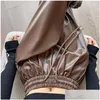 Calça feminina capris streetwear moda feminino de grandes dimensões pu primavera outono para todos os jogos vintage sólida casual alta cintura de bolso largura