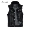 DiMusi Spring Autumn Vintage Design Mens denim Vest Male Black Sleeveless Jackets Men Hole Jeans Brand Waistcoat 6xlya566 240327