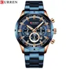 Curren Mens Bekijk Blue Dial Stainless Steel Band Date Mens Business Male horloges Waterdichte luxe mannen pols horloges voor mannen 240408