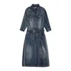 Casual Dresses Fashion Vintage Blue Denim Dress Women's Spring And Autumn Leisure Elegant Pocket Women Vestidos De Noche Juveniles 2024