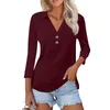 T-shirts pour femmes Fashion Summer Colord Couleur en V imprimé en V V-Neck à sept points bouton de manche à collier Cold Top Femme Blouse 20