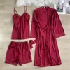 Home Clothing Women Lace Trim Pajamas Sets Sexy Kimono Robe Nightdress&Shorts Sleepwear Rayon Spring Summer M-XL Nightwear Bathrobe