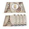 4/6pcs set masa paspasları gazete Eyfel Tower Baskılı Masa Peçete Mutfak Aksesuarları Ev Partisi Dekoratif Placemats